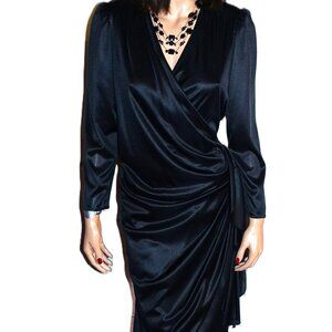 Vintage Ms. Classic Black Wrap Ruffle Dress M